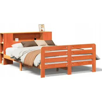 Postel Rám postele borovicový s čelem, voskovaná hnědá, 227,5 x 146 x 82 cm