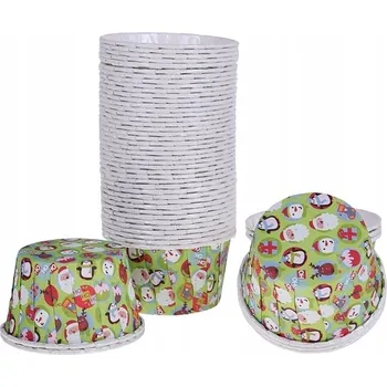 Jednorázové nádobí Košíčky na muffiny 50x40mm / 50 Ks vánoční zelené motivy - Mikuláš, sněhuláci
