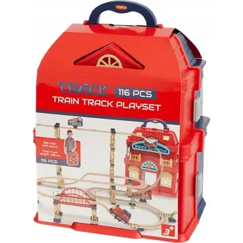 Vláček a vláčkodráha Železniční trať se světlem a zvukem v kufříku - červená