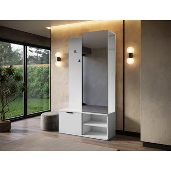 Předsíňová stěna ELTAP Předsíňová stěna Oturra – bílá, se zrcadlem a botníkem skladem