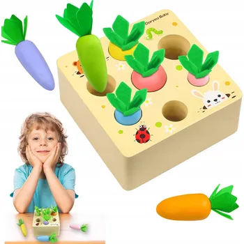 Dřevěná hračka DŘEVĚNÁ DOVEDNOSTNÍ HRA MONTESSORI MRKVE PRO DĚTI DÁREK