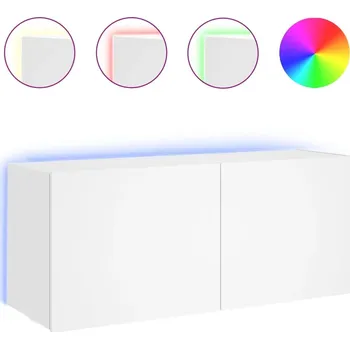 Televizní stolek Závěsná skříňka pod TV s LED RGB osvětlením, bílá, 100x35x41 cm