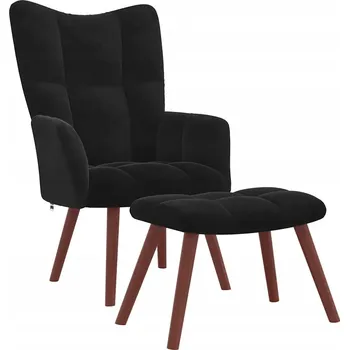 Křeslo Černé sametové křeslo s podnožkou, 61,5x69x95,5 cm, ocel/dřevo