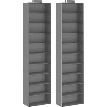 Organizér oblečení Závěsný organizér do skříně, 10 polic, 30x15x120 cm, šedo-bílý, látka