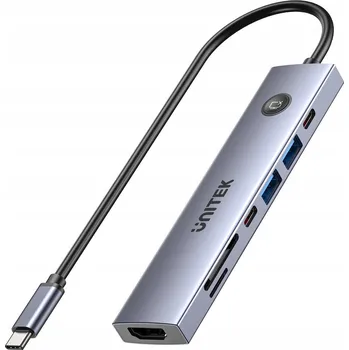 USB hub Unitek Hub USB-C 7v1 4K@60Hz, PD 100W a tlačítko HDMI On/Off