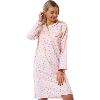 Dámská noční košile Flanelová noční košile růžová - extra teplá 1DF0044 růžová xxxl