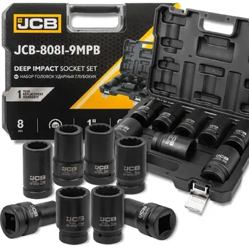 Gola sada JCB Sada hlubokých rázových hlavic 1", 12hranné, Cr-Mo, 8 ks