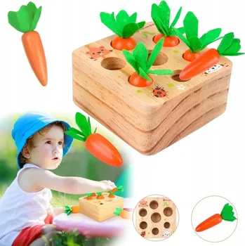 Dřevěná hračka MONTESSORI DŘEVĚNÁ HRAČKA - TŘÍDIČ TVARŮ, CHYŤ MRKEV, PŘIŘAZOVÁNÍ