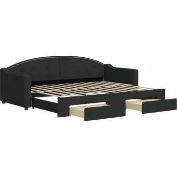 Pohovka Černá rozkládací pohovka 2v1 se zásuvkami, rozměry 223 x 90 x 75 cm