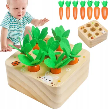 Dřevěná hračka Montessori Hra Třídič Zelenina Mrkve Tahací Stavebnice Dřevěné