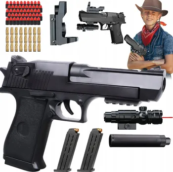 HRAČKOVÁ PISTOLE DESERT EAGLE S VYHAZOVÁNÍM NÁBOJNIC A ZÁSOBNÍKEM 1:1