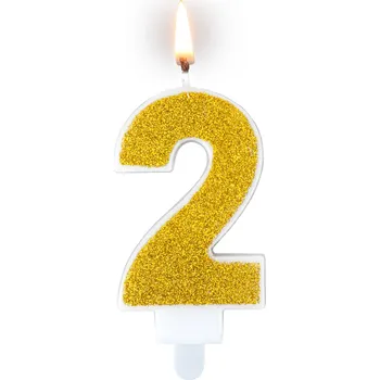 Dortová svíčka Narozeninová svíčka ''2'' bílá + zlaté třpytky