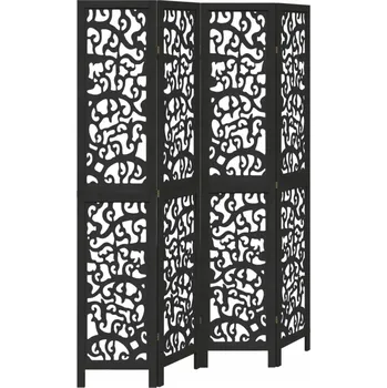 Paraván Paraván pokojový, 4dílný, černý, masivní dřevo paulovnie