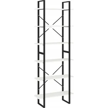 Knihovna Industriální regál z masivního borovicového dřeva, 6 polic, bílý, 80x30x210 cm