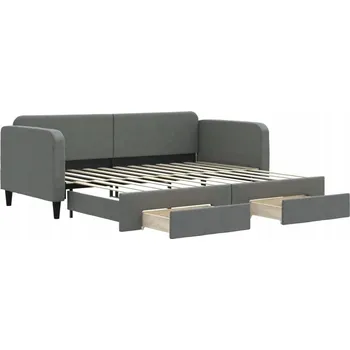 Pohovka Rozkládací pohovka s úložným prostorem a zásuvkami, tmavě šedá látka, 223x192,5x75 cm