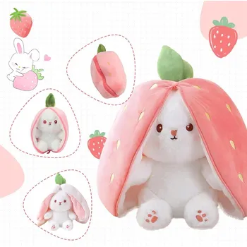 plyšák PLYŠOVÁ HRAČKA KRÁLÍK MRKEV JAHODA HRAČKA PLYŠÁK POLŠTÁŘ 2v1 25 cm