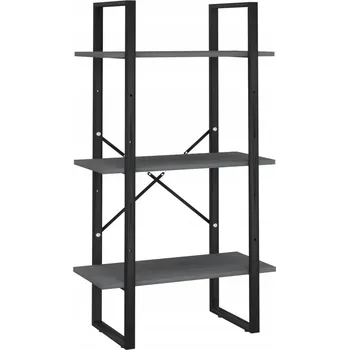 Knihovna Regál z Masivního Borovicového Dřeva a Kovu, Šedý, 60x30x105 cm