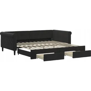 Pohovka Černá pohovka s funkcí spaní a zásuvkami, 229 x 110 x 68 cm