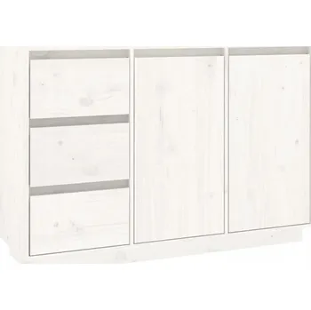 Komoda Dřevěná borovicová skříňka se 2 dvířky a 3 zásuvkami, bílá, 111x34x75 cm