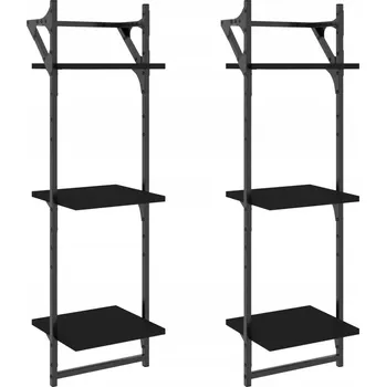 police Nástěnná police s tyčí, dřevotříska, kov, 30x25x100 cm, černá