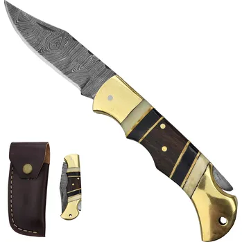 kapesní nůž PAK Damaškový zavírací nůž "HERITAGE HUNTER" s koženým pouzdrem