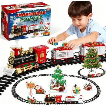 Obraz ELEKTRICKÝ VLÁČEK NA VÁNOČNÍ STROMEČEK SADA LOKOMOTIVA VAGÓNY KOLEJE