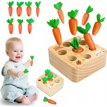 Dřevěná hračka DŘEVĚNÁ DOVEDNOSTNÍ HRA MONTESSORI MRKVE PRO DĚTI DÁREK