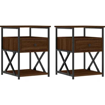 Noční stolek Noční stolek z dřevěného kompozitu s železným rámem, hnědý dub, 40x