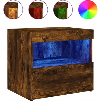 Noční stolek Noční stolek s LED osvětlením, dřevěný materiál, kouřový dub