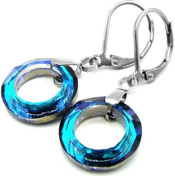 Náušnice RajSperku Dámské náušnice z chirurgické oceli kroužky modré krystal - elegantní dárkové balení zdarma