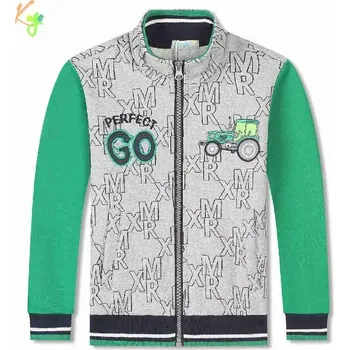 Chlapecká mikina Teplá chlapecká mikina Kugo FM0362 šedá / zelené rukávy