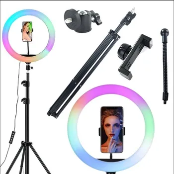 Selfie tyč Stativ s RGB světlem a držákem na telefon 100cm