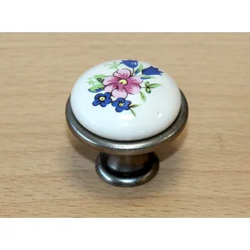 Nábytkové kování 11034 knopka 29mm nikl - porcelánový kytka (Nábytková knopka 29 o průměru 29 mm v povrchu nikl. Jednoduchý a funkční doplněk do interiéru.)