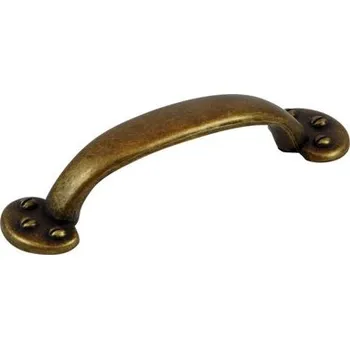 Nábytkové kování 14251 úchytka Rustikální rozteč 96mm staromosaz (Nábytková úchytka R s roztečí 96 mm v povrchu mosaz. Vhodné řešení pro nábytek v interiéru.)