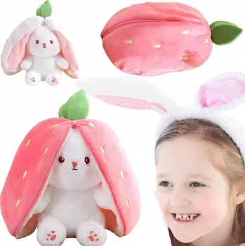 plyšák Plyšová Hračka Plyšový králík Plyšák Jahoda Uši 25 cm 2v1 Plyšový Mazlíček Přítulníček MEDVÍDEK