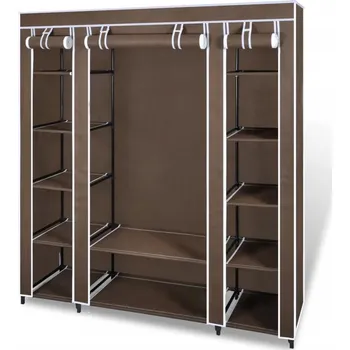 Šatní skříň Přenosná skříň z netkané textilie a železných trubek, hnědá, 45x150x176 cm