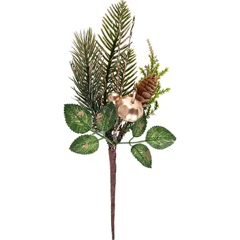 Vánoční dekorace Santex Větvička zelená se zlatými dekoracemi 1 ks