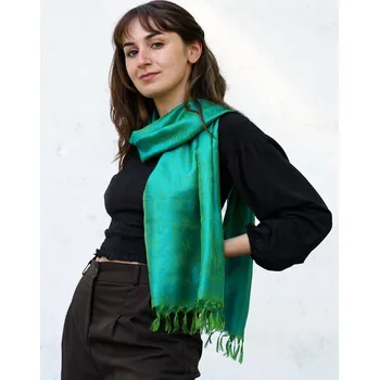 Šála Hedvábná šála z Váránasí zeleno-tyrkysová