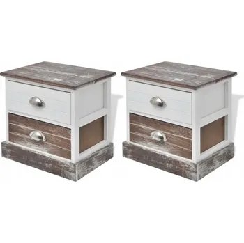 Noční stolek Noční stolky ve francouzském venkovském stylu, 2 ks, hnědo-bílé, 38x28x38 cm