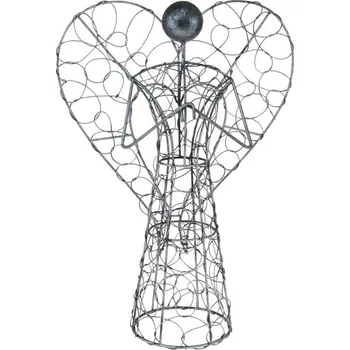 Kovový anděl se sepnutýma rukama z drátů 36 cm (Kovová socha anděla)