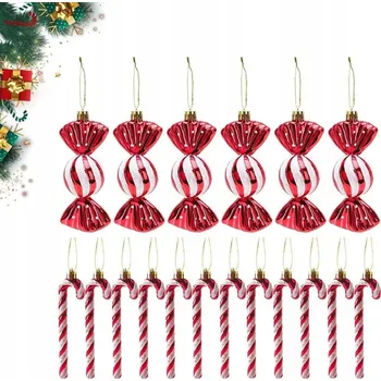 Vánoční dekorace VÁNOČNÍ BAŇKY BONBÓNY NA VÁNOČNÍ STROMEČEK NEROZBITNÉ OZDOBY SADA ČERVENÁ 18KS