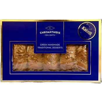 Chrisanthidis delights KATAIFI tradiční řecký dezert z kataifi těsta s vlašskými ořechy a pistáciemi 580g CHRISANTHIDIS