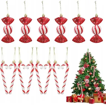 Vánoční dekorace VÁNOČNÍ BAŇKY NEROZBITNÉ ZÁVĚSNÁ OZDOBA NA STROMEČEK SADA Bonbóny 18 KUSŮ