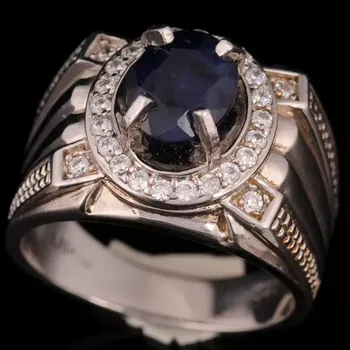 Prsten Stříbrný prsten se safírem a zirkony Ag 9,2 g 59