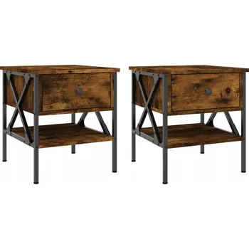 Noční stolek Industriální noční stolky, kouřový dub, 40 x 42 x 45 cm, 2 ks