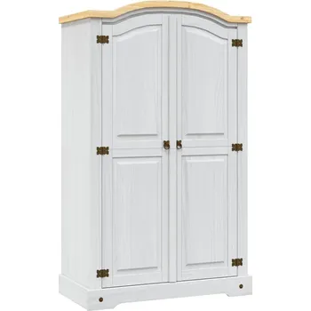 Šatní skříň Skříň Mexická Corona z Masivního Borovicového Dřeva Bílo-Hnědá 101x52x170