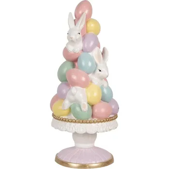 Bytová dekorace Dekorace XL socha věž z králíků a barevných vajíček na noze - Ø 27*61 cm