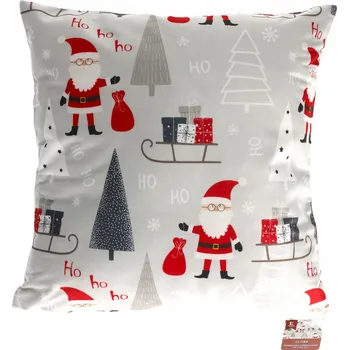 Povlak na dekorativní polštářek Šedý povlak na polštář s motivem Mikuláše a vánočních stromků / Zimní dekorativní povlak na polštář