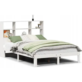 Postel Postel s regálem z masivního borovicového dřeva, bílá, 216,5 x 146 x 110 cm