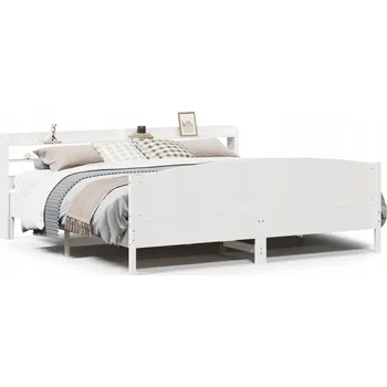 Postel Rám postele z masivního borovicového dřeva s policemi, bílá, 218x210x82 cm